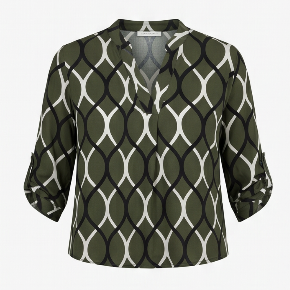 Flowy Printed V-Neck Blouse — View 14 | Clova