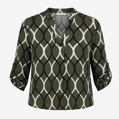 Flowy Printed V-Neck Blouse — View 14 | Clova