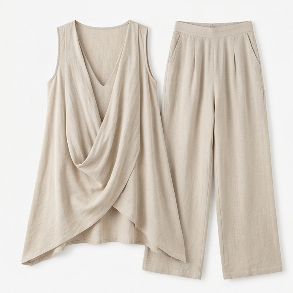 Draped Linen Two-Piece Set — View 11 | Clova