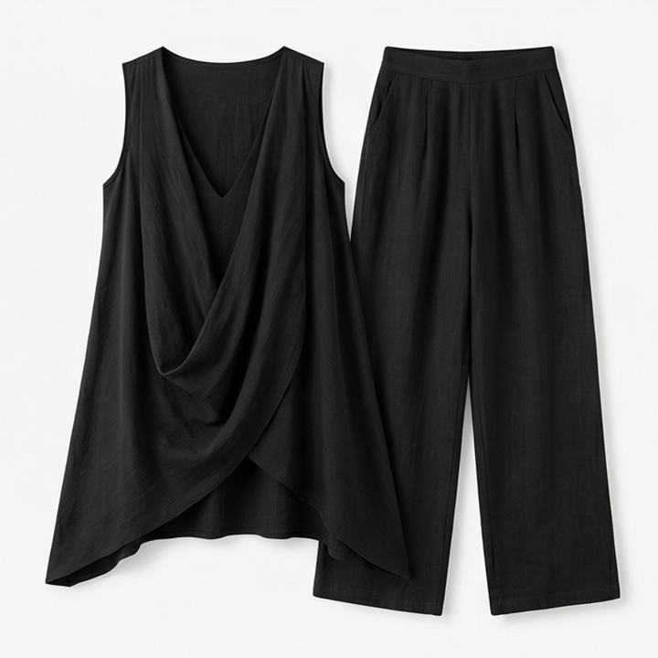 Draped Linen Two-Piece Set — View 13 | Clova