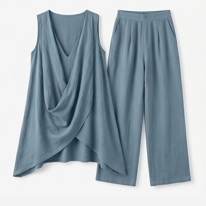 Draped Linen Two-Piece Set — View 12 | Clova