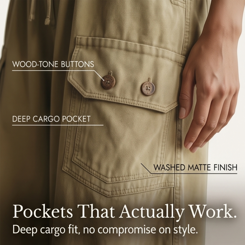Wide-Leg Cargo Culottes with Asymmetric Hem — View 7 | Clova
