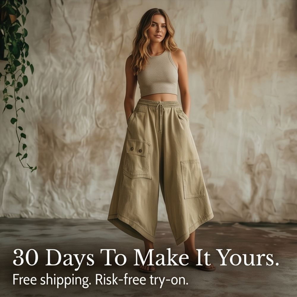 Wide-Leg Cargo Culottes with Asymmetric Hem — View 6 | Clova
