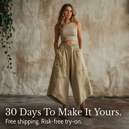 Wide-Leg Cargo Culottes with Asymmetric Hem — View 6 | Clova