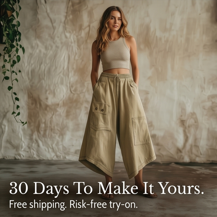 Wide-Leg Cargo Culottes with Asymmetric Hem — View 6 | Clova