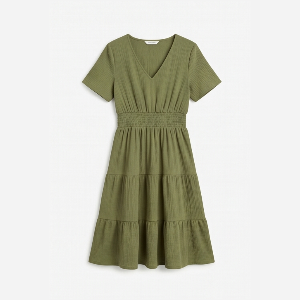 Solenna Smocked Waist Tiered Mini Dress — View 17 | Clova