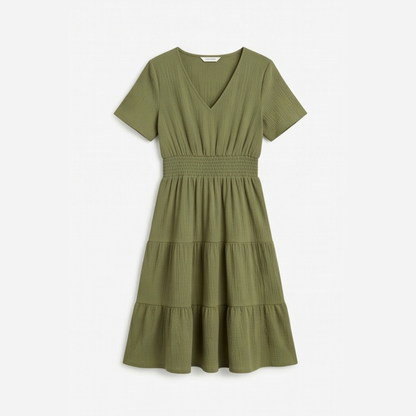 Solenna Smocked Waist Tiered Mini Dress — View 17 | Clova
