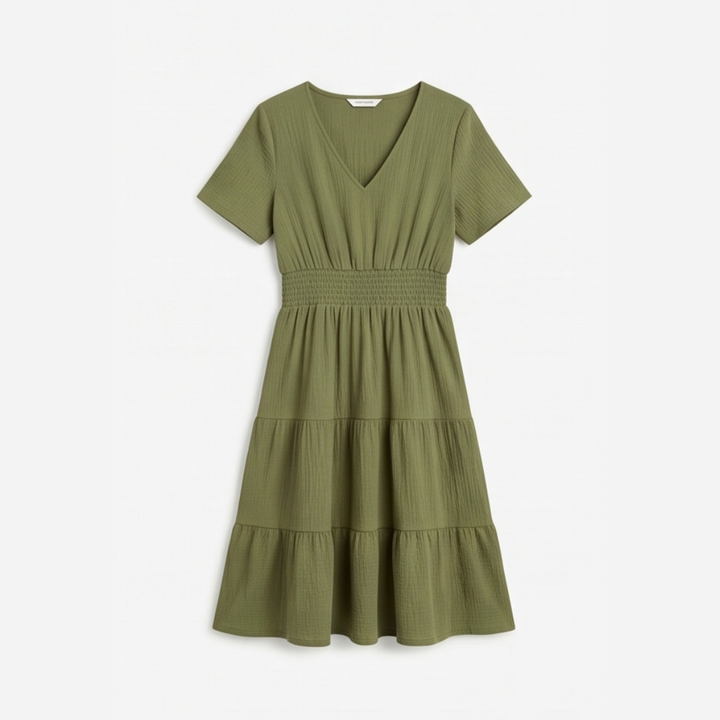 Solenna Smocked Waist Tiered Mini Dress — View 17 | Clova