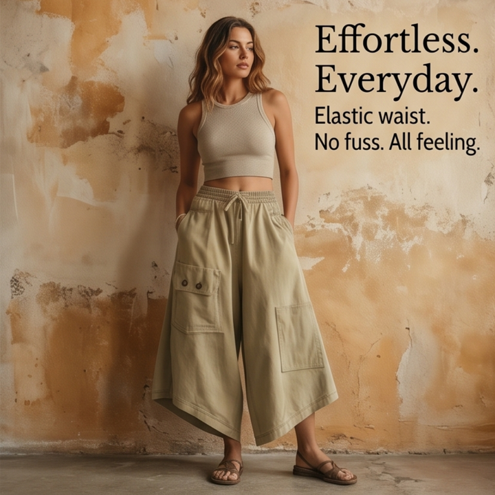 Wide-Leg Cargo Culottes with Asymmetric Hem — View 5 | Clova