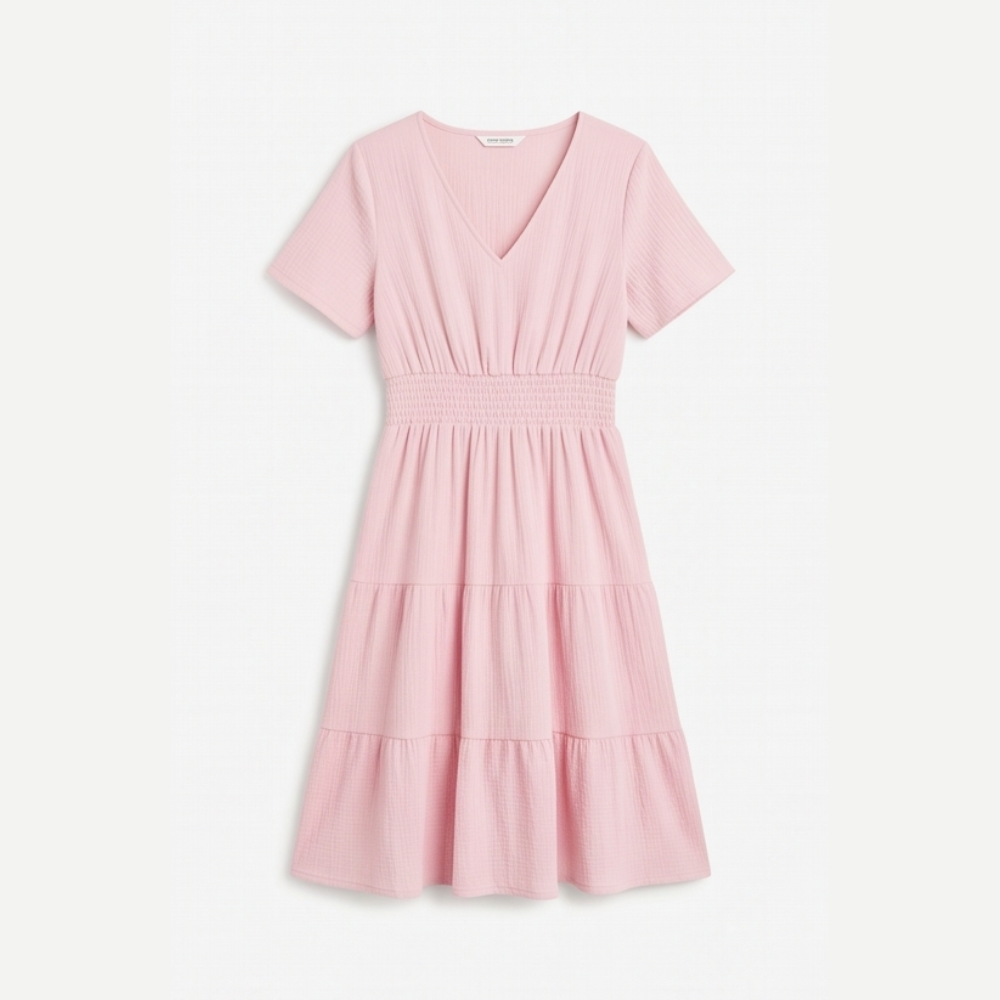 Solenna Smocked Waist Tiered Mini Dress — View 18 | Clova