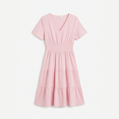 Solenna Smocked Waist Tiered Mini Dress — View 18 | Clova