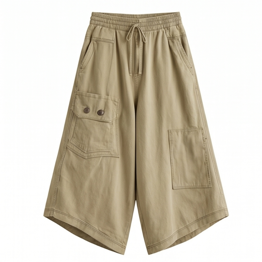 Wide-Leg Cargo Culottes with Asymmetric Hem — View 14 | Clova
