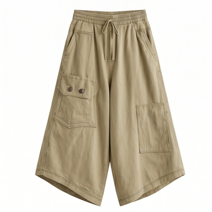 Wide-Leg Cargo Culottes with Asymmetric Hem — View 14 | Clova