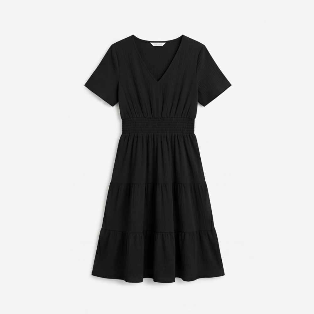 Solenna Smocked Waist Tiered Mini Dress — View 19 | Clova