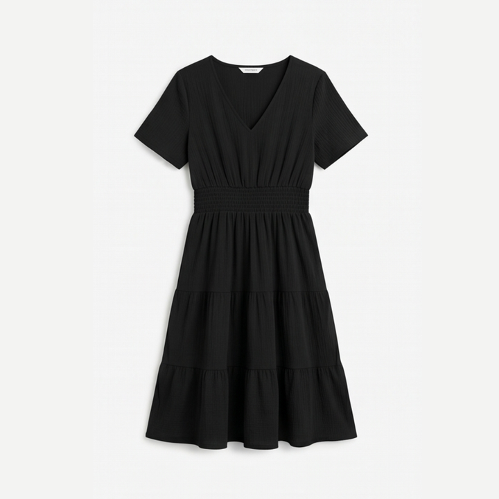 Solenna Smocked Waist Tiered Mini Dress — View 19 | Clova