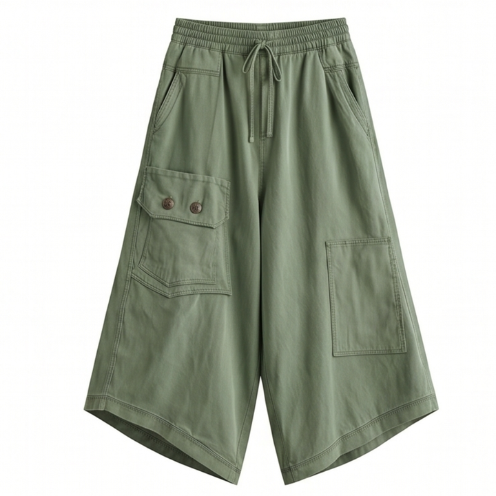 Wide-Leg Cargo Culottes with Asymmetric Hem — View 16 | Clova