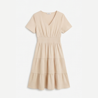 Solenna Smocked Waist Tiered Mini Dress — View 21 | Clova