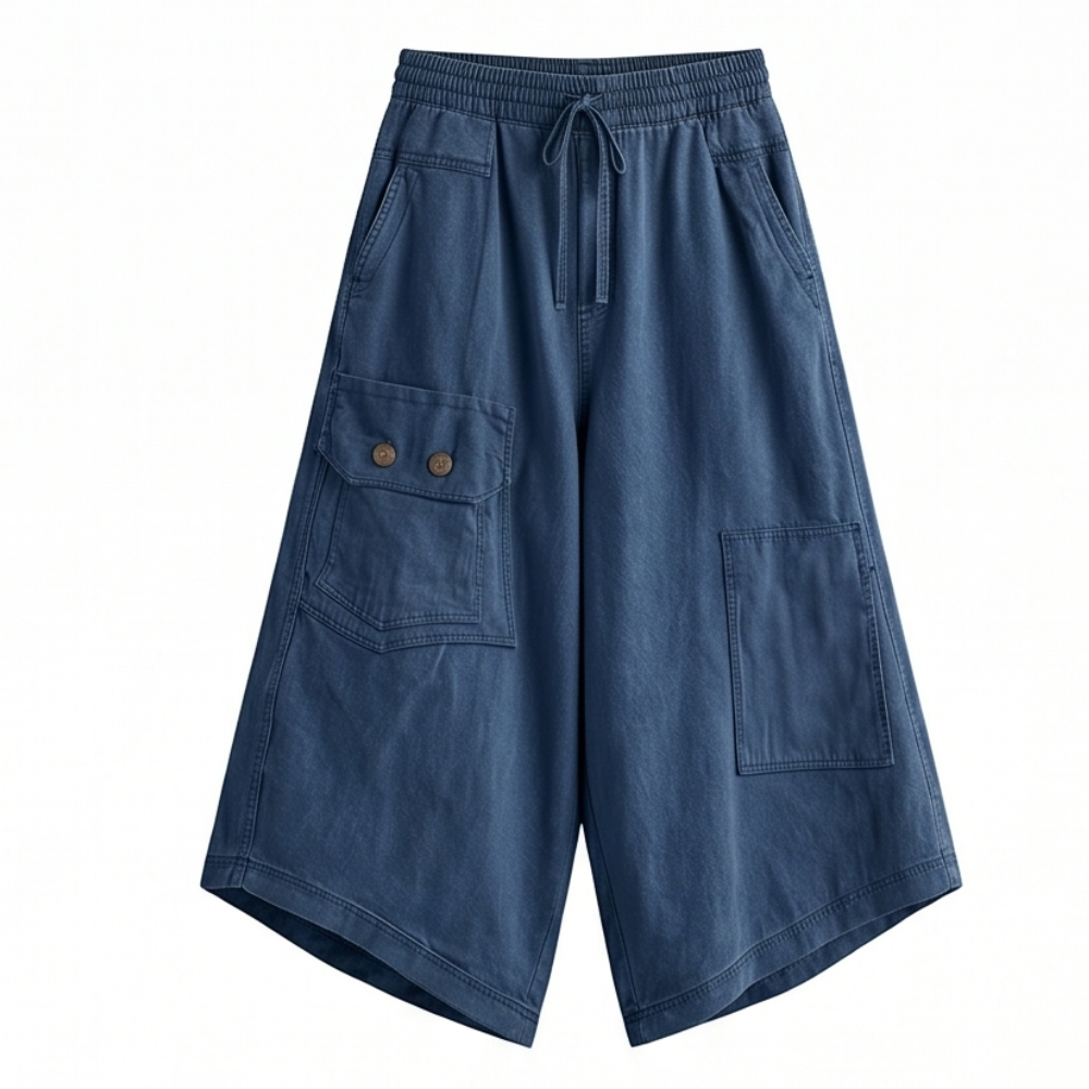 Wide-Leg Cargo Culottes with Asymmetric Hem — View 15 | Clova