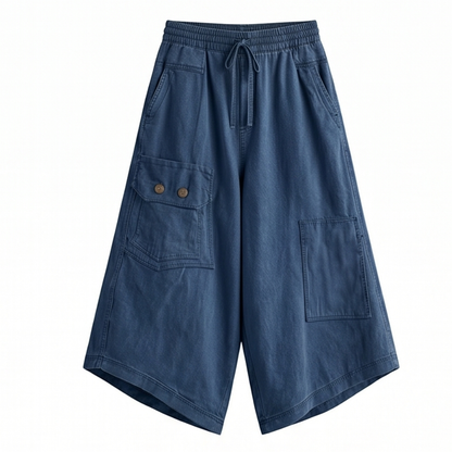 Wide-Leg Cargo Culottes with Asymmetric Hem — View 15 | Clova