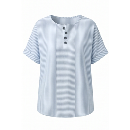 Striped Henley Top with Slimming Stripe Panel — View 11 | Clova