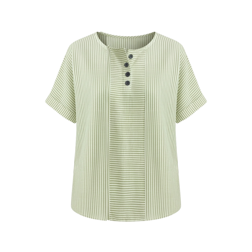 Striped Henley Top with Slimming Stripe Panel — View 14 | Clova