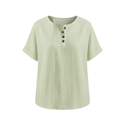 Striped Henley Top with Slimming Stripe Panel — View 14 | Clova