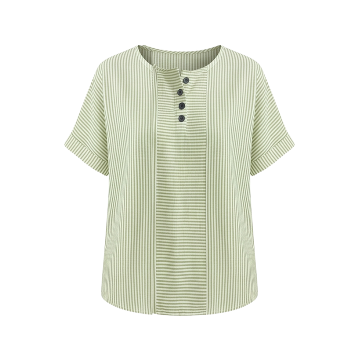 Striped Henley Top with Slimming Stripe Panel — View 14 | Clova