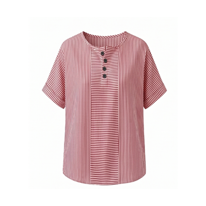 Striped Henley Top with Slimming Stripe Panel — View 15 | Clova