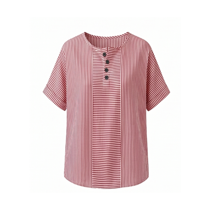 Striped Henley Top with Slimming Stripe Panel — View 15 | Clova