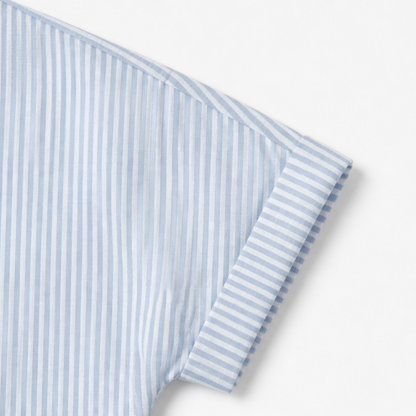 Striped Henley Top with Slimming Stripe Panel — View 8 | Clova