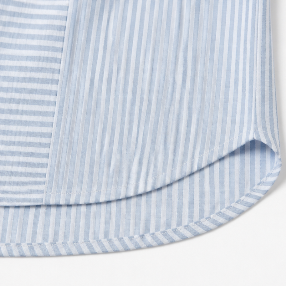 Striped Henley Top with Slimming Stripe Panel — View 9 | Clova