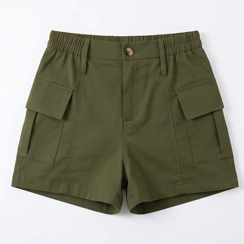 High-Waisted Stretch Cargo Shorts — View 11 | Clova