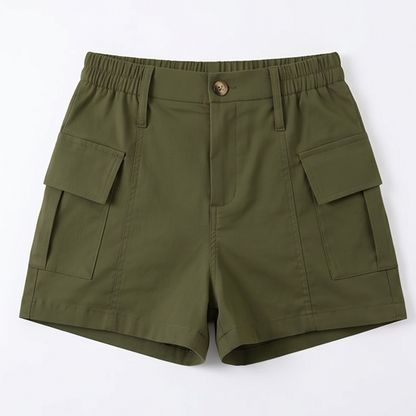 High-Waisted Stretch Cargo Shorts — View 11 | Clova