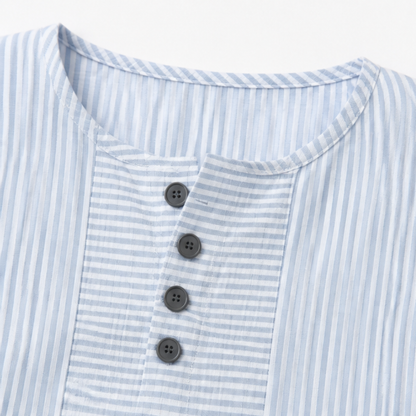 Striped Henley Top with Slimming Stripe Panel — View 7 | Clova