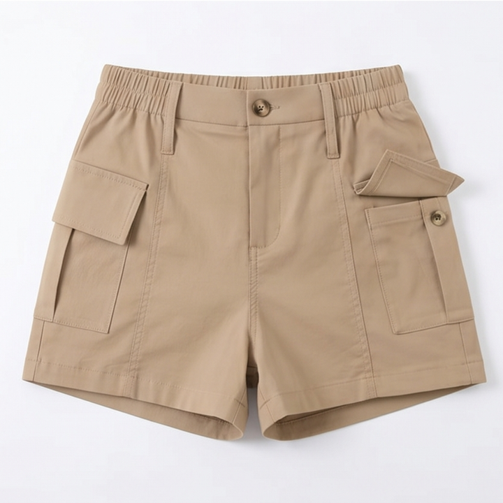High-Waisted Stretch Cargo Shorts — View 13 | Clova