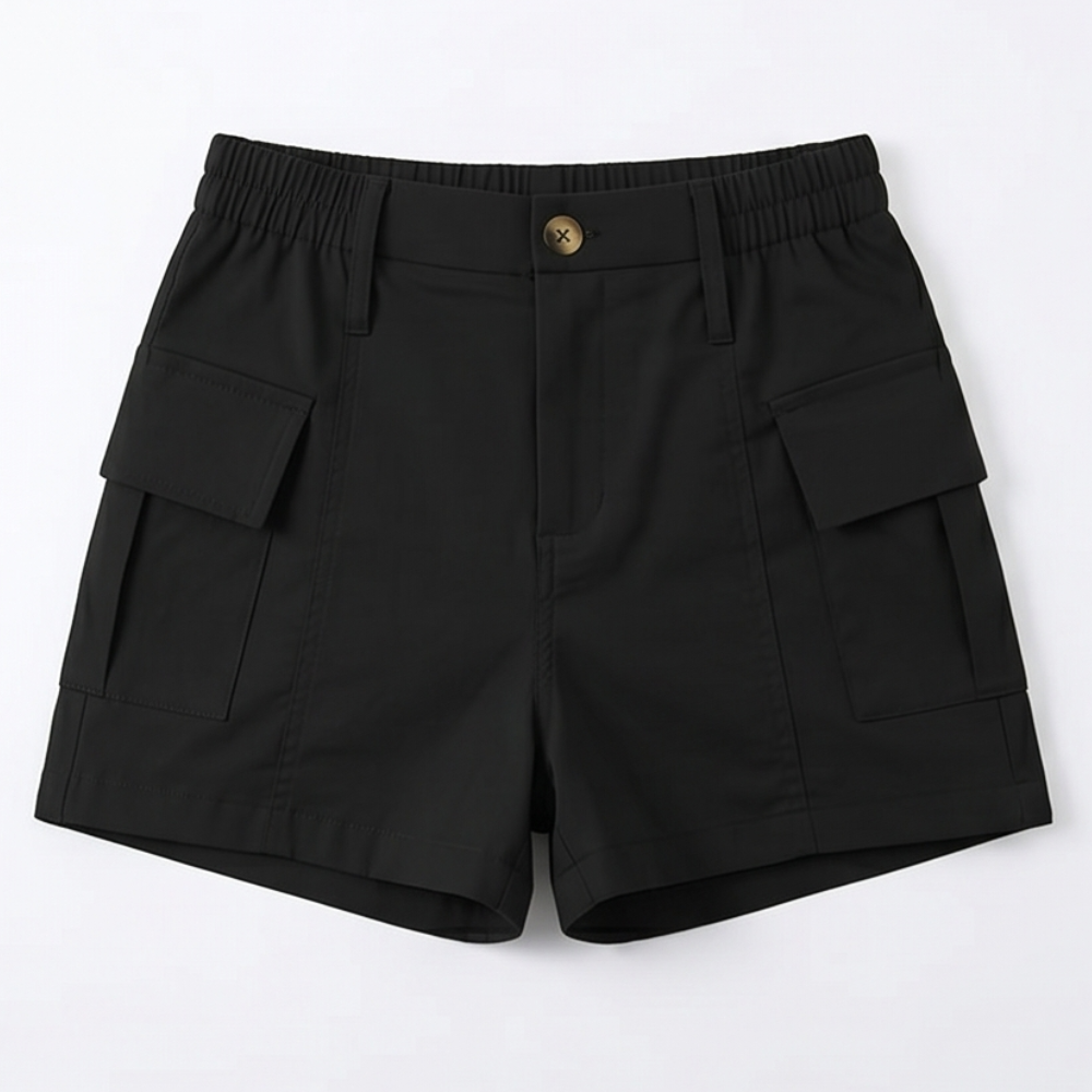 High-Waisted Stretch Cargo Shorts — View 12 | Clova
