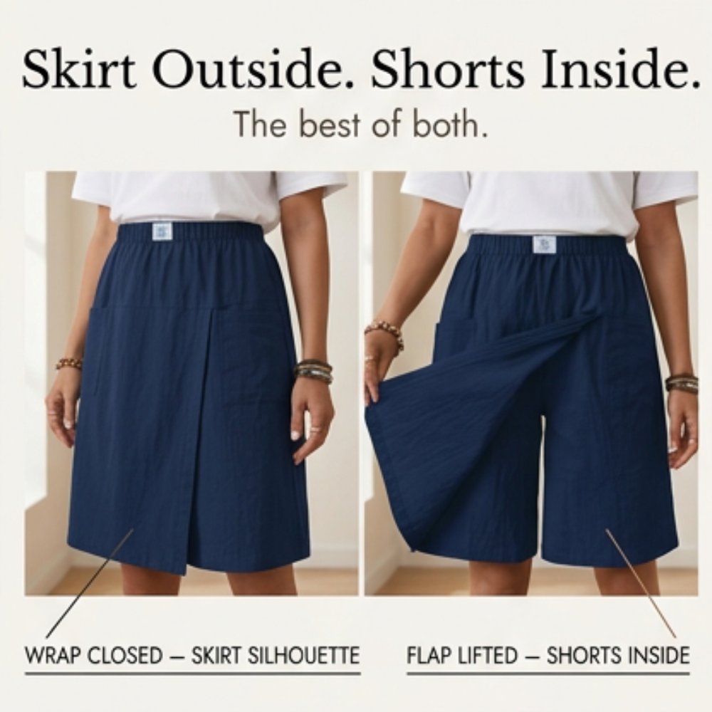 Wrap-Front Skort with Hidden Shorts — View 9 | Clova