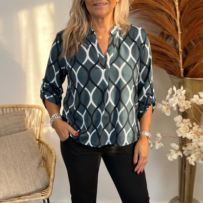 Flowy Printed V-Neck Blouse | Clova Women's Fashion