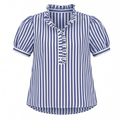 Brindle Puff Sleeve Gingham Top with Ruffle Placket — View 11 | Clova