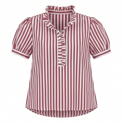 Brindle Puff Sleeve Gingham Top with Ruffle Placket — View 15 | Clova