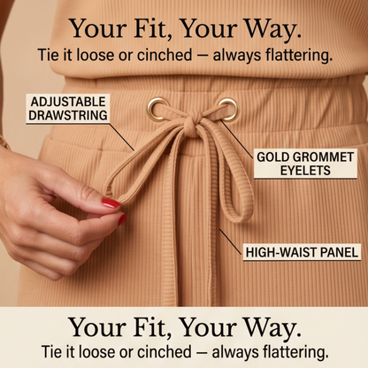 Ribbed V-Neck Top and Midi Skirt Set — View 8 | Clova