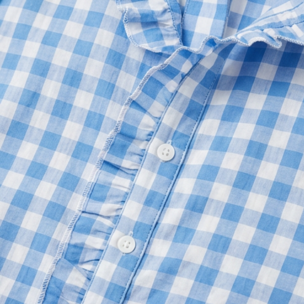 Brindle Puff Sleeve Gingham Top with Ruffle Placket — View 6 | Clova