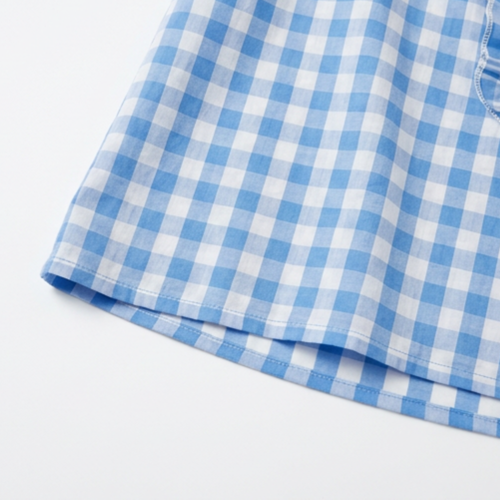 Brindle Puff Sleeve Gingham Top with Ruffle Placket — View 9 | Clova