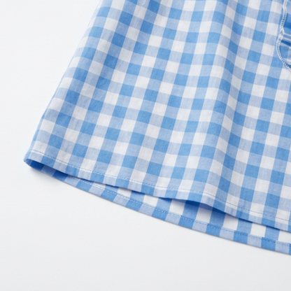 Brindle Puff Sleeve Gingham Top with Ruffle Placket — View 9 | Clova