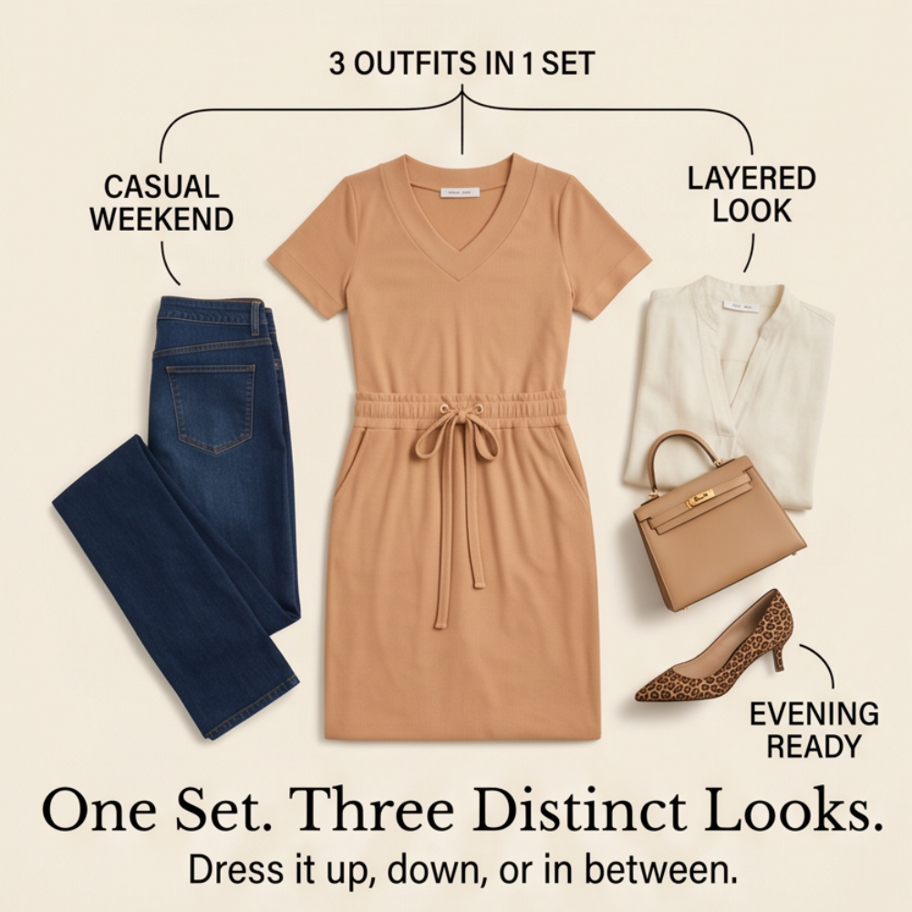 Ribbed V-Neck Top and Midi Skirt Set — View 10 | Clova