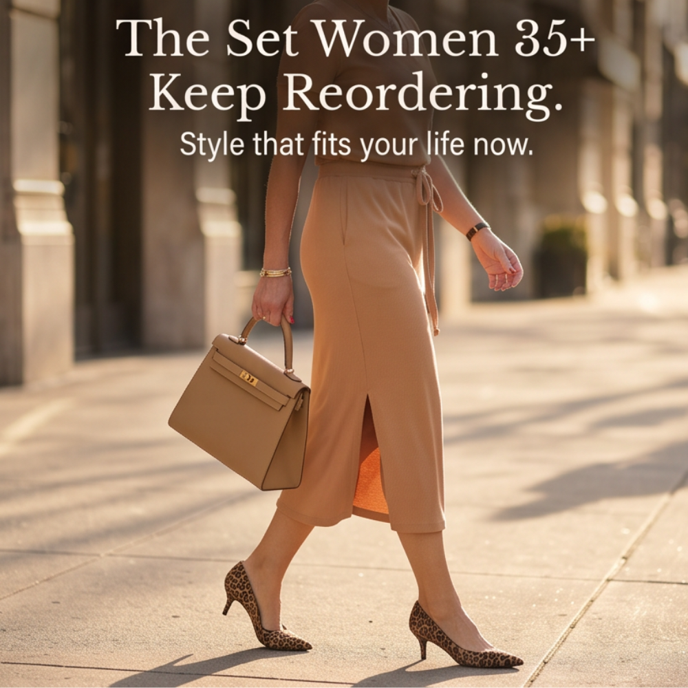 Ribbed V-Neck Top and Midi Skirt Set — View 6 | Clova