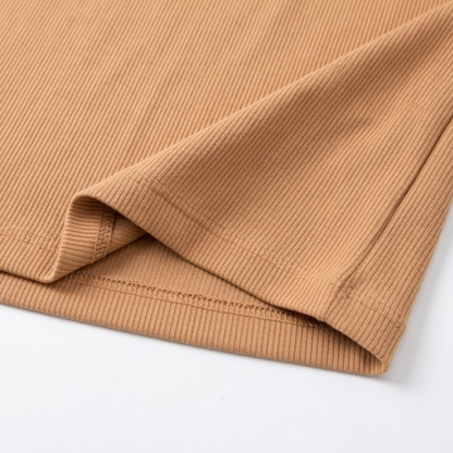 Ribbed V-Neck Top and Midi Skirt Set — View 12 | Clova