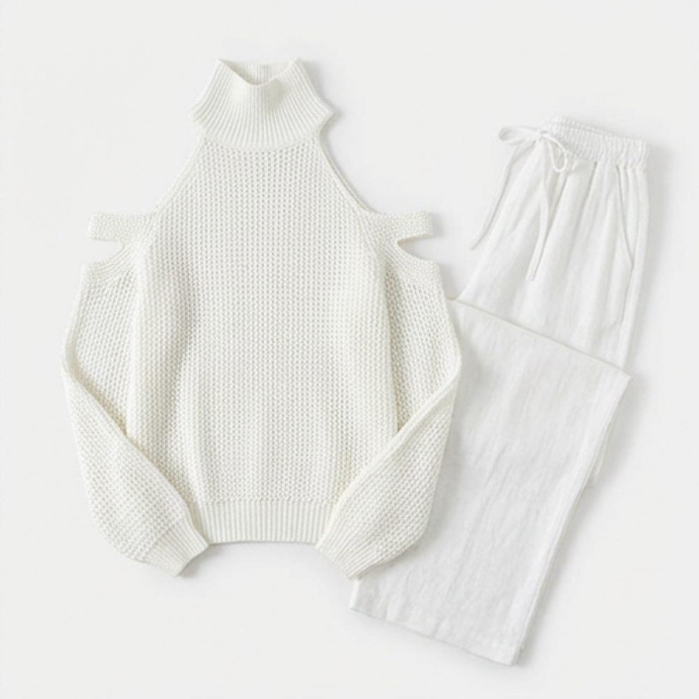 Cold-Shoulder Knit & Wide-Leg Set — View 13 | Clova