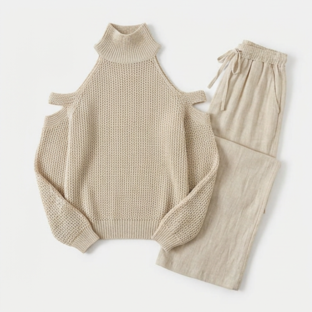 Cold-Shoulder Knit & Wide-Leg Set — View 12 | Clova