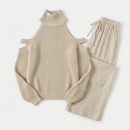 Cold-Shoulder Knit & Wide-Leg Set — View 12 | Clova